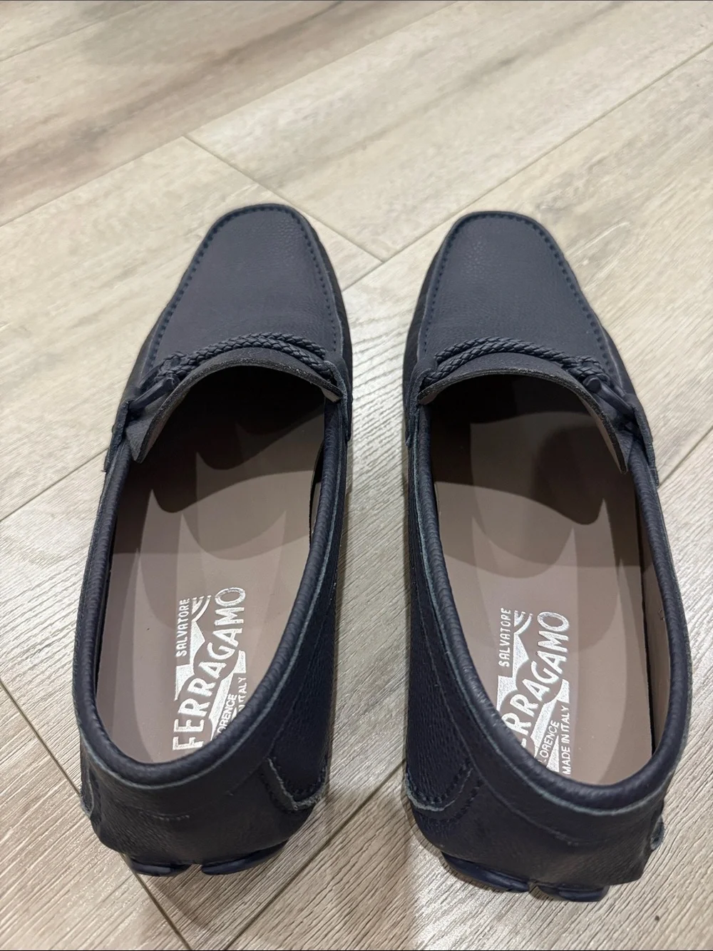 Salvatore Ferragamo Dark Blue Leather Driving Loafers